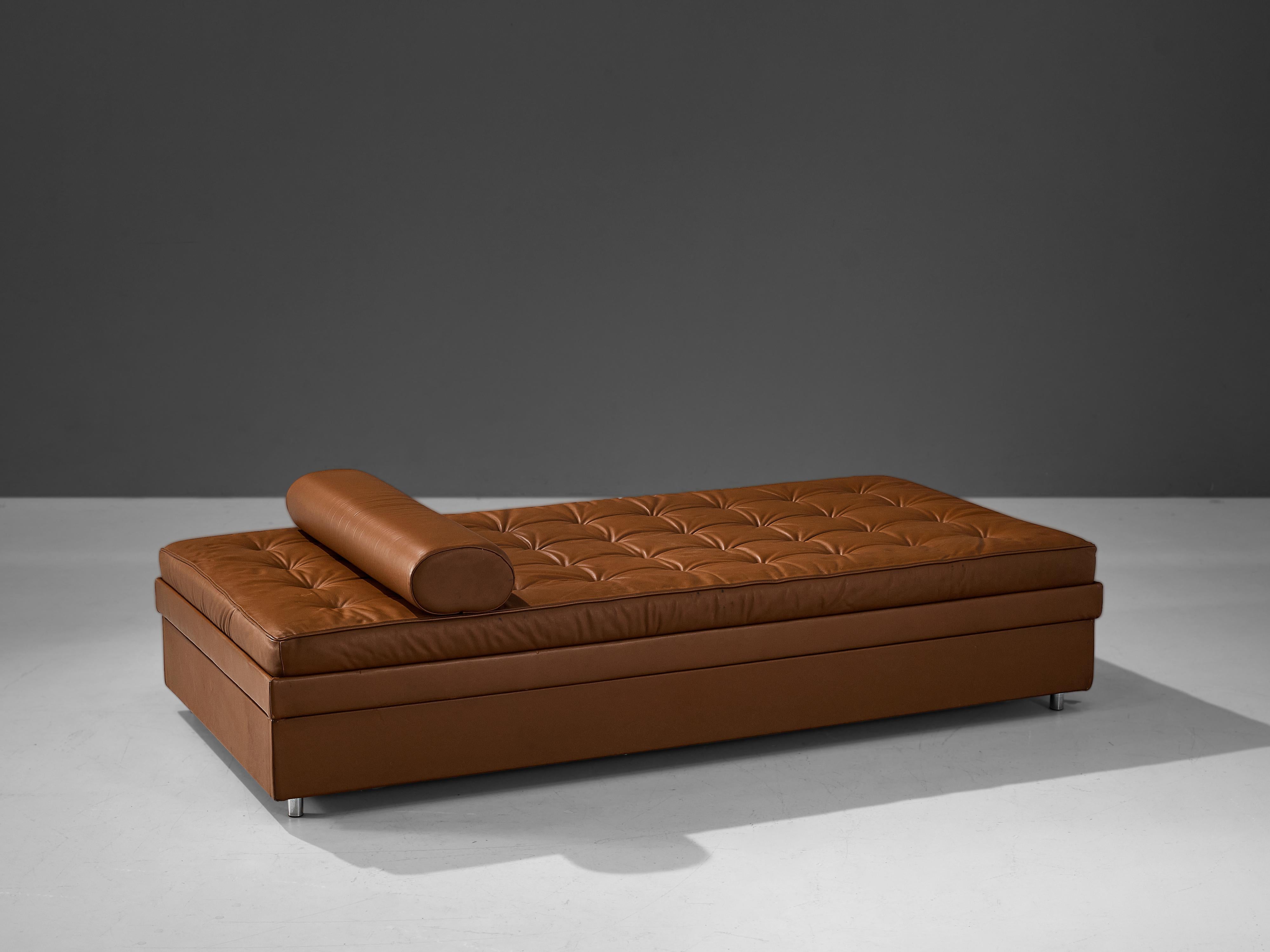 Mid-Century Modern Stylish Daybed in Cognac Leather