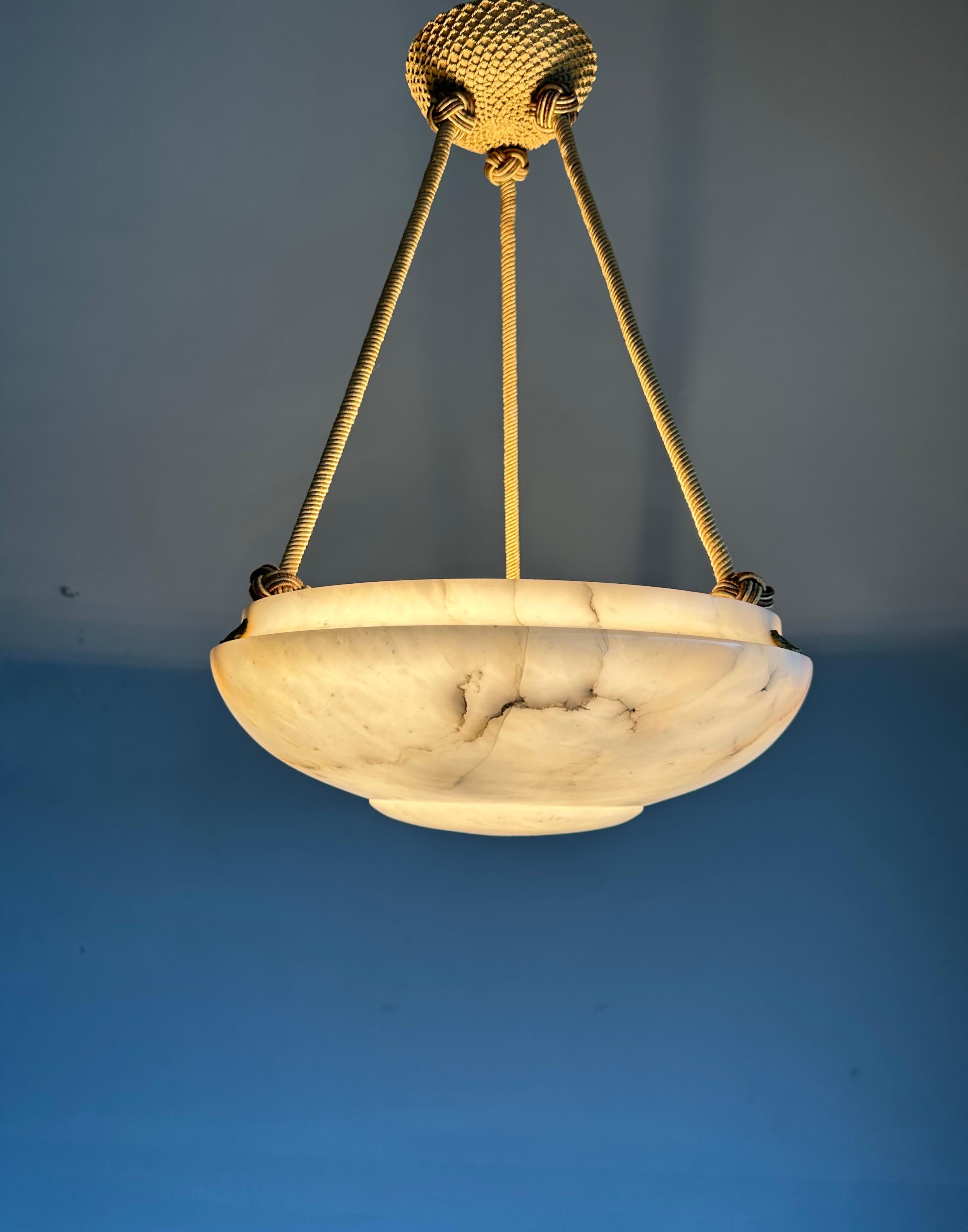 Brass Stylish Design Art Deco White Alabaster Shade Pendant Light / Fixture with Rope 