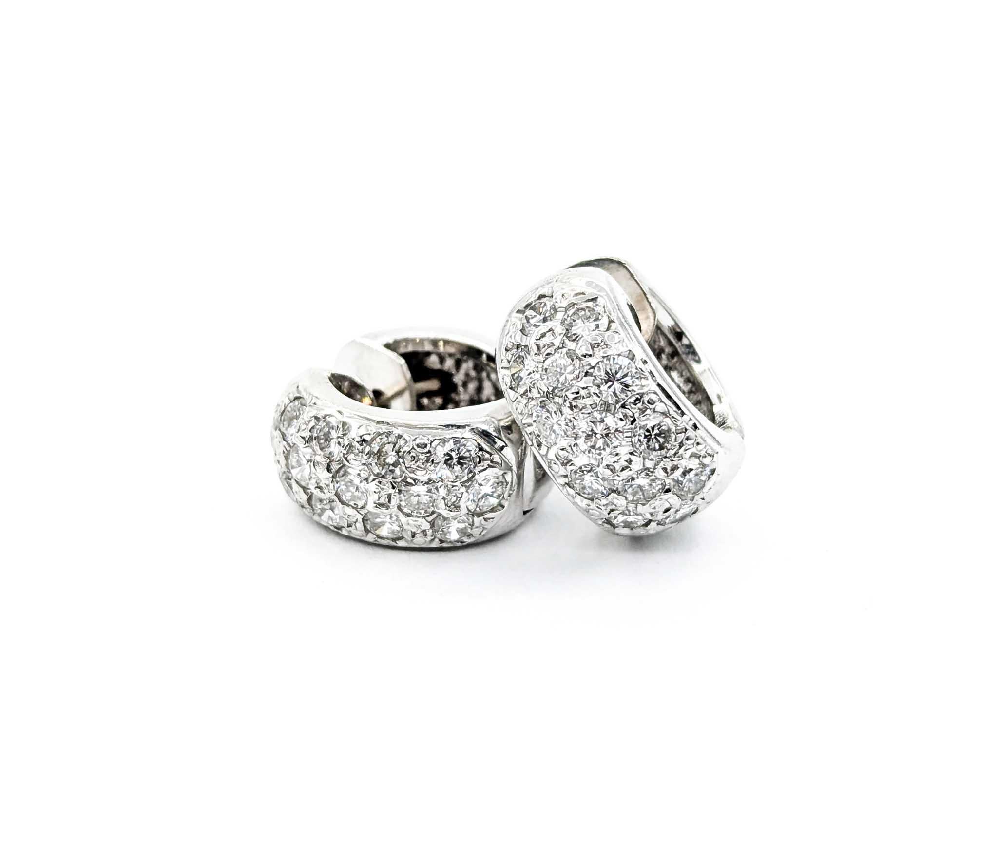 Round Cut Stylish Diamond Huggie Earrings in 14k White Gold For Sale
