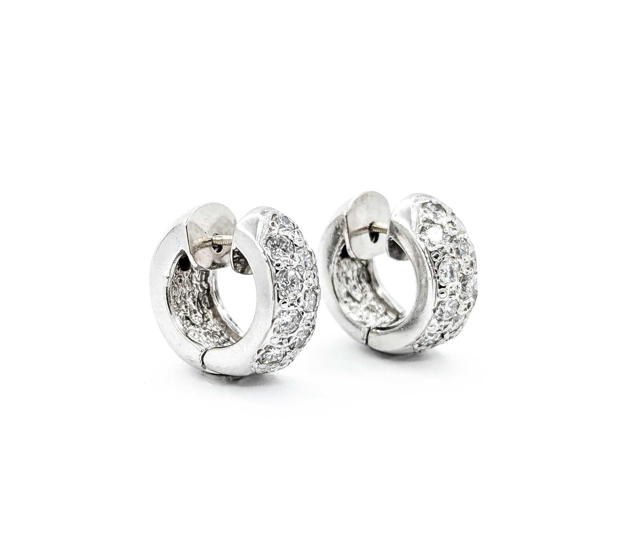 Women's Stylish Diamond Huggie Earrings in 14k White Gold For Sale