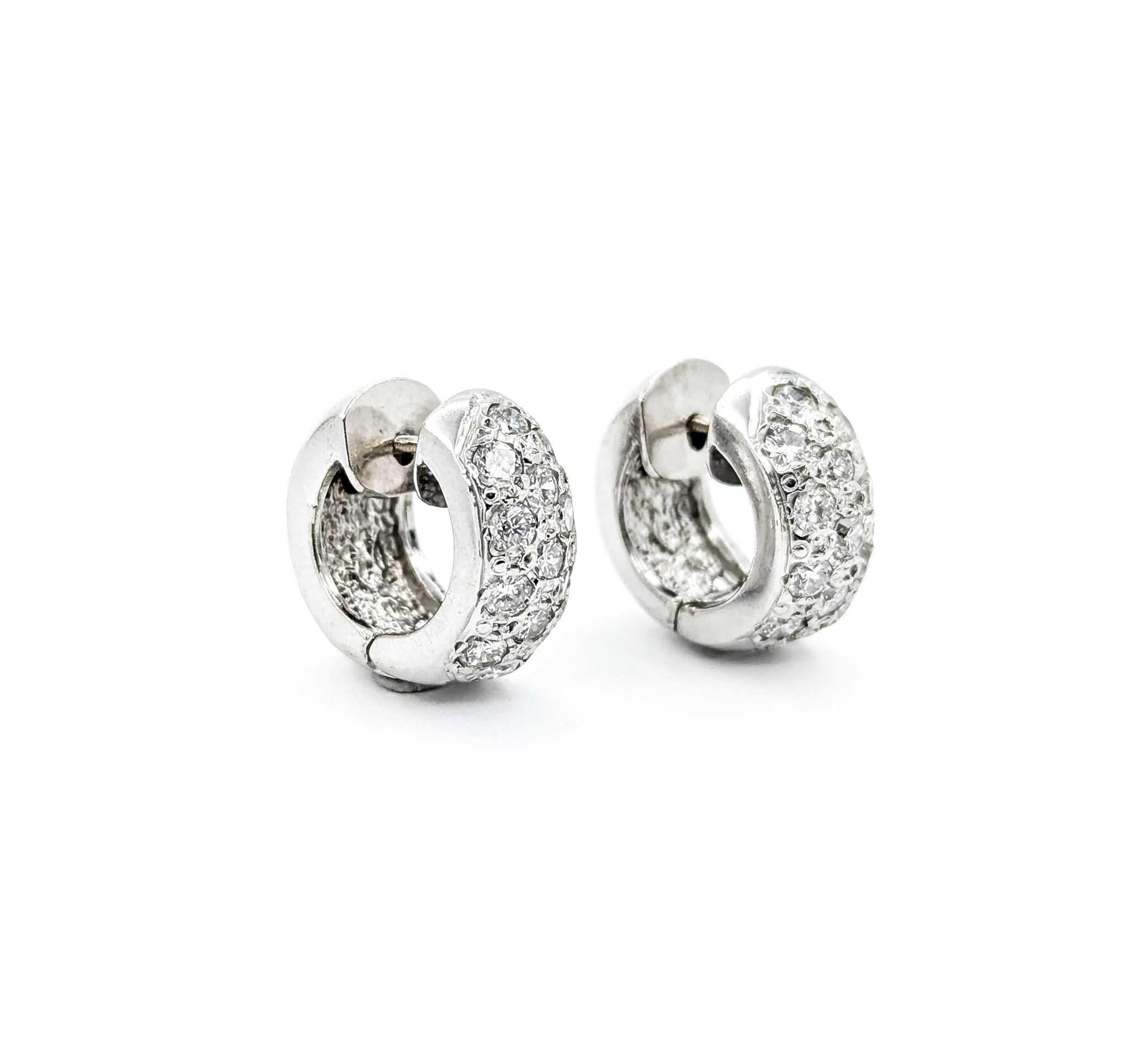 Stylish Diamond Huggie Earrings in 14k White Gold For Sale 1