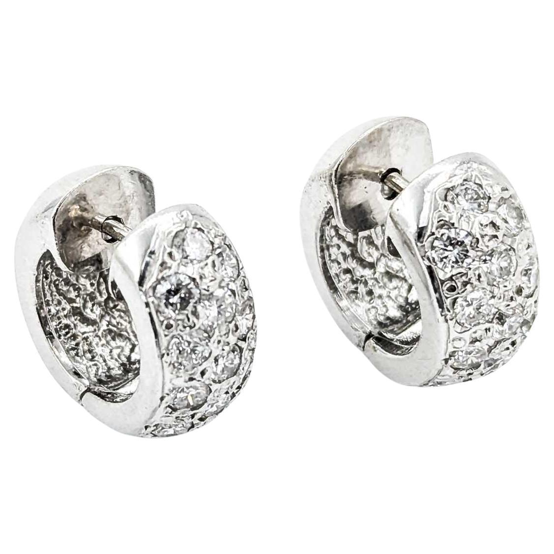 Stylish Diamond Huggie Earrings in 14k White Gold For Sale