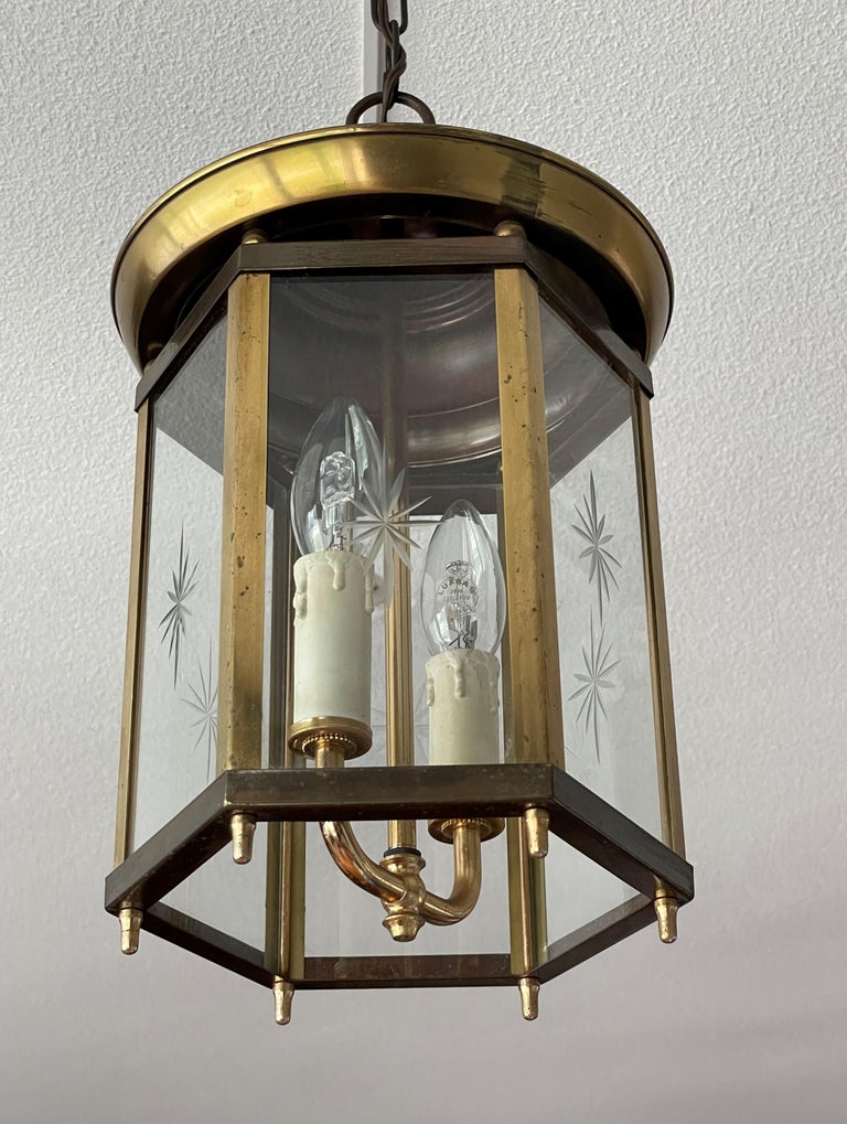 Stylish Dutch Arts and Crafts Brass and Engraved Star Glass Lantern ...