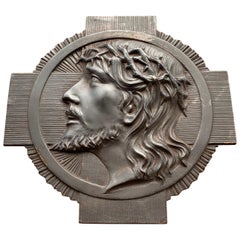 Stylish Early 1900s Art Deco Bronze Wall Plaque of Jesus Christ by S. Norga