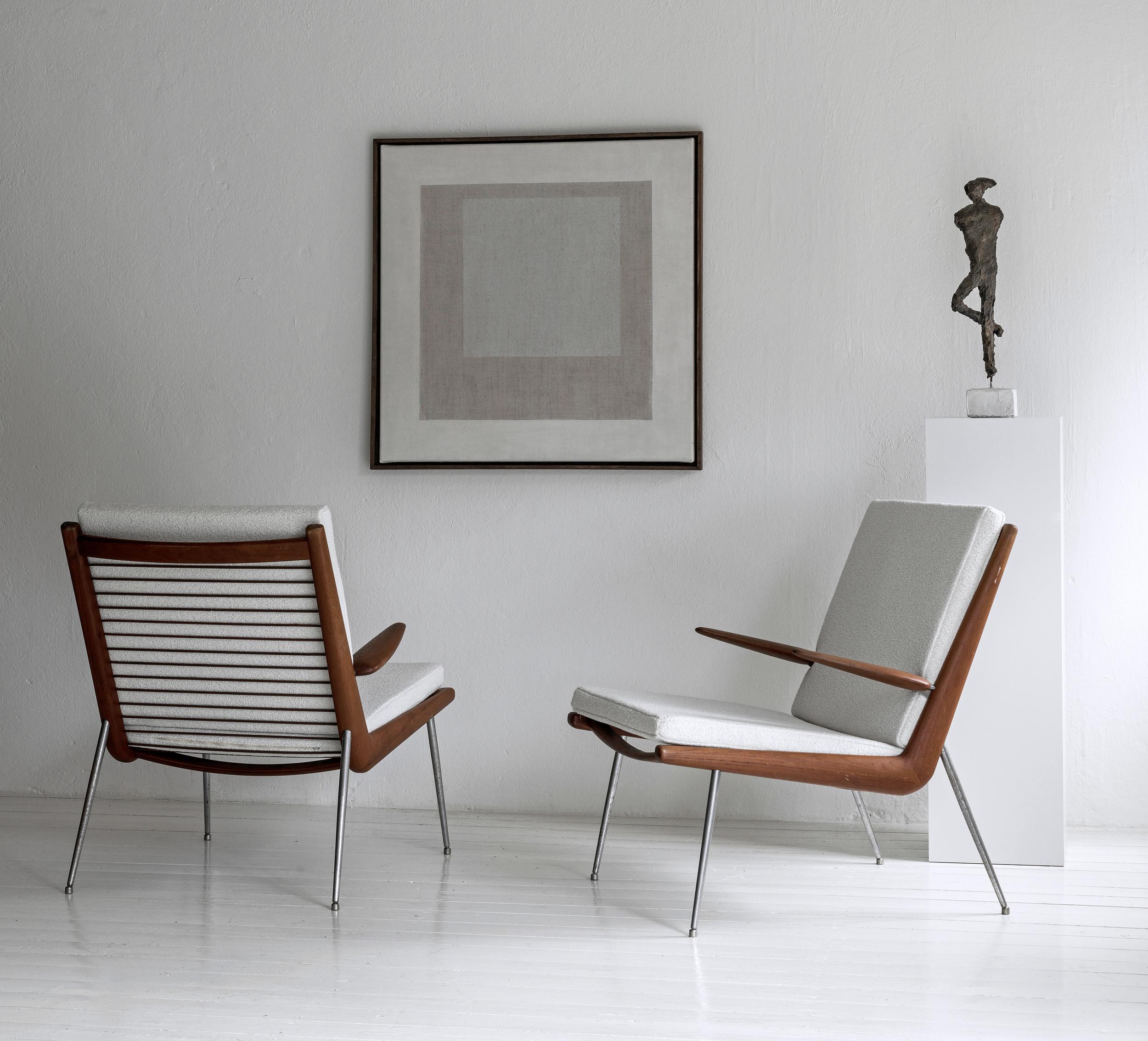 Stylish early pair of Boomerang armchairs by Peter Hvidt & Orla Molgaard-Nielsen For Sale 7