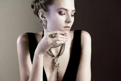 Stylish Earrings Gold Black Diamonds Sapphires Hand Decorated with Micro Mosaic