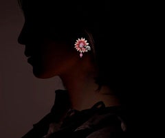 Stylish Earrings Gold White Diamonds Sapphires Hand Decorated with Micro Mosaic