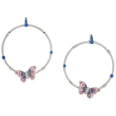 Stylish Earrings White Gold White Diamonds Blue Sapphires Decorated MicroMosaic