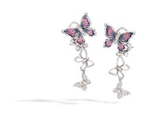 Sicis 18kt White Gold Butterfly Drop Earrings with Diamonds & Micromosaic