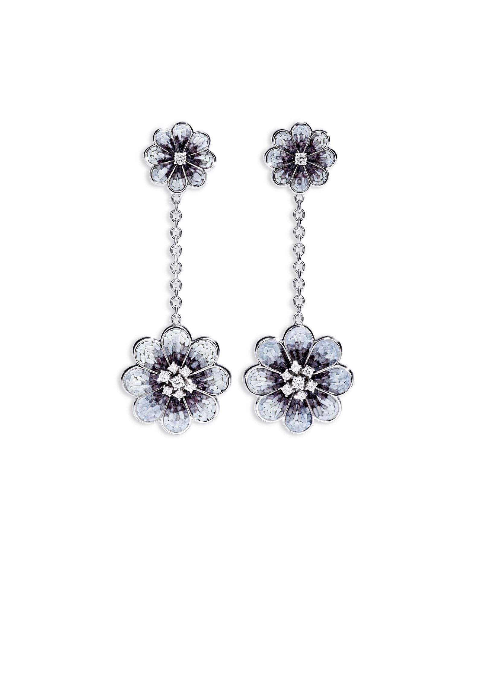 Modern Stylish Earrings White Gold White Diamonds Hand Decoated with Micro Mosaic For Sale