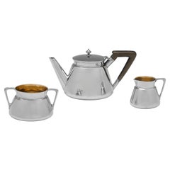 Stylish Edwardian antique sterling silver 3 piece tea set - Barnards London 1908