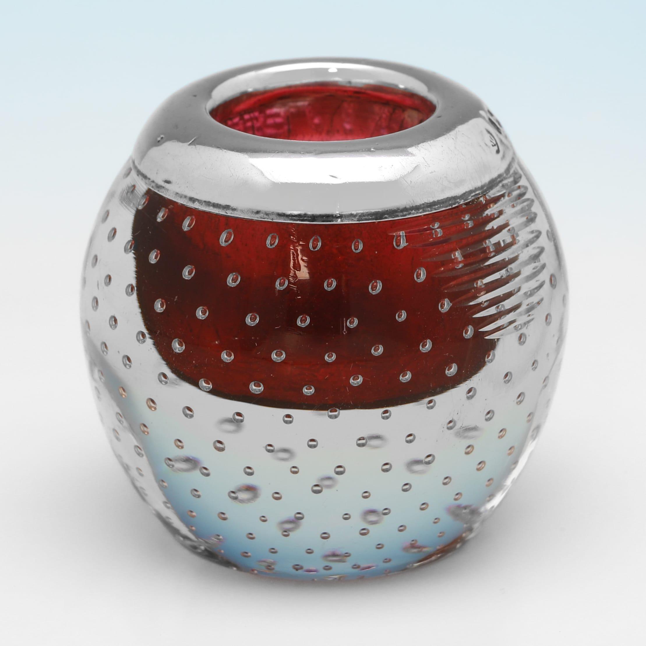 English Stylish Edwardian overlaid red glass and sterling silver match strike - 1903