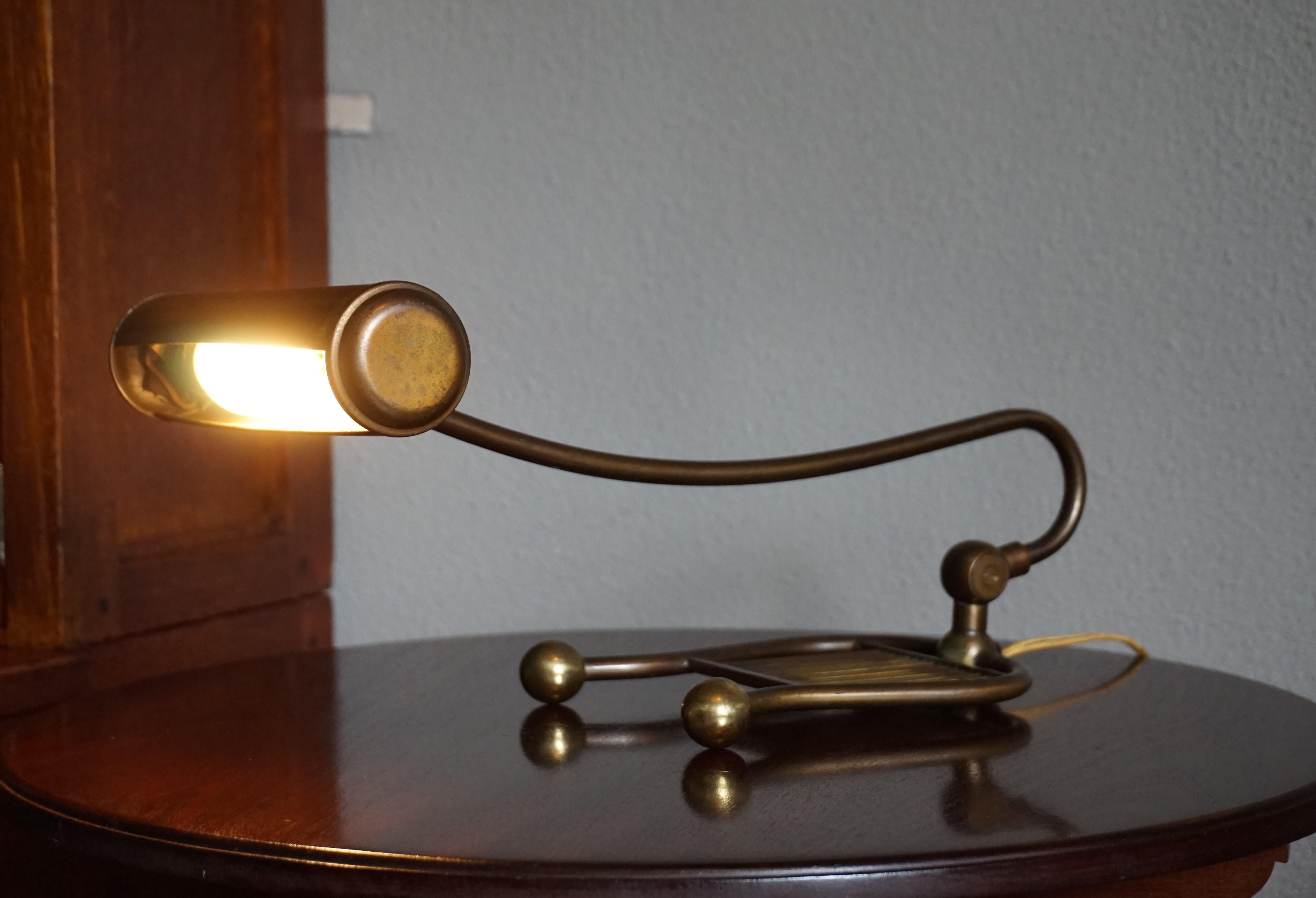 Stylish & Elegant Early to Mid-20th Century Harp Shaped Brass Piano or Desk Lamp 3