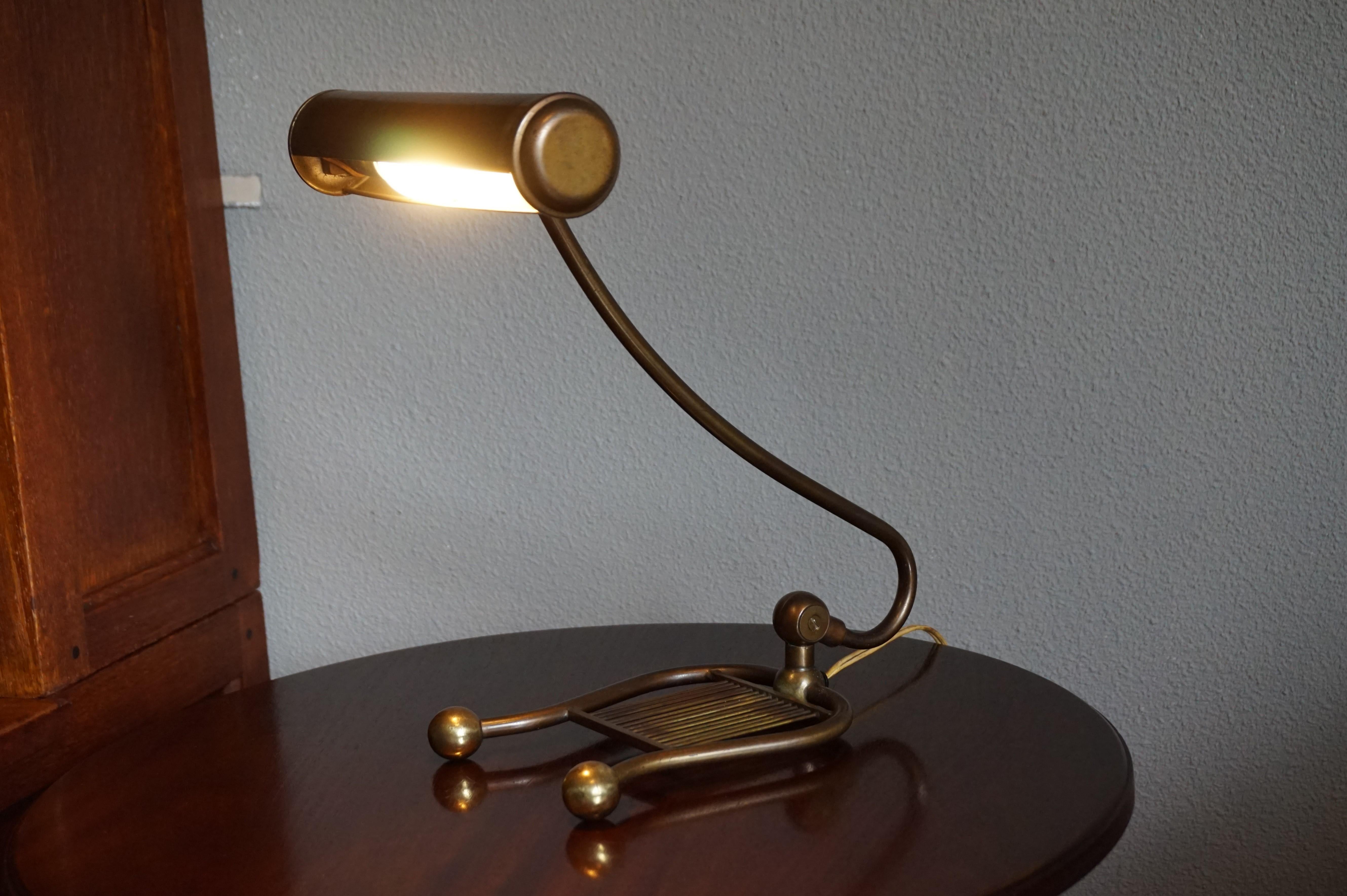 Stylish & Elegant Early to Mid-20th Century Harp Shaped Brass Piano or Desk Lamp 4