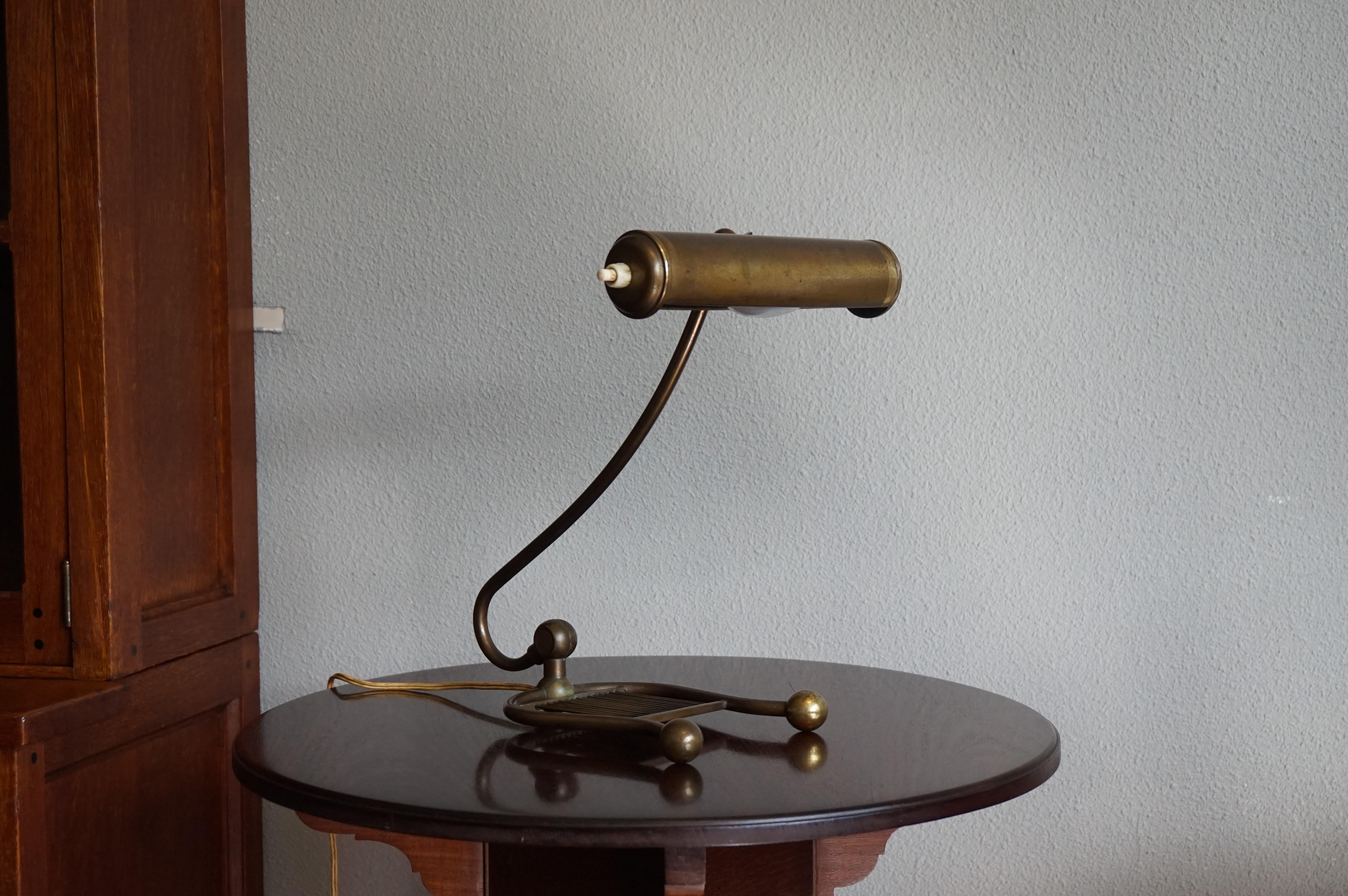 Stylish & Elegant Early to Mid-20th Century Harp Shaped Brass Piano or Desk Lamp 6