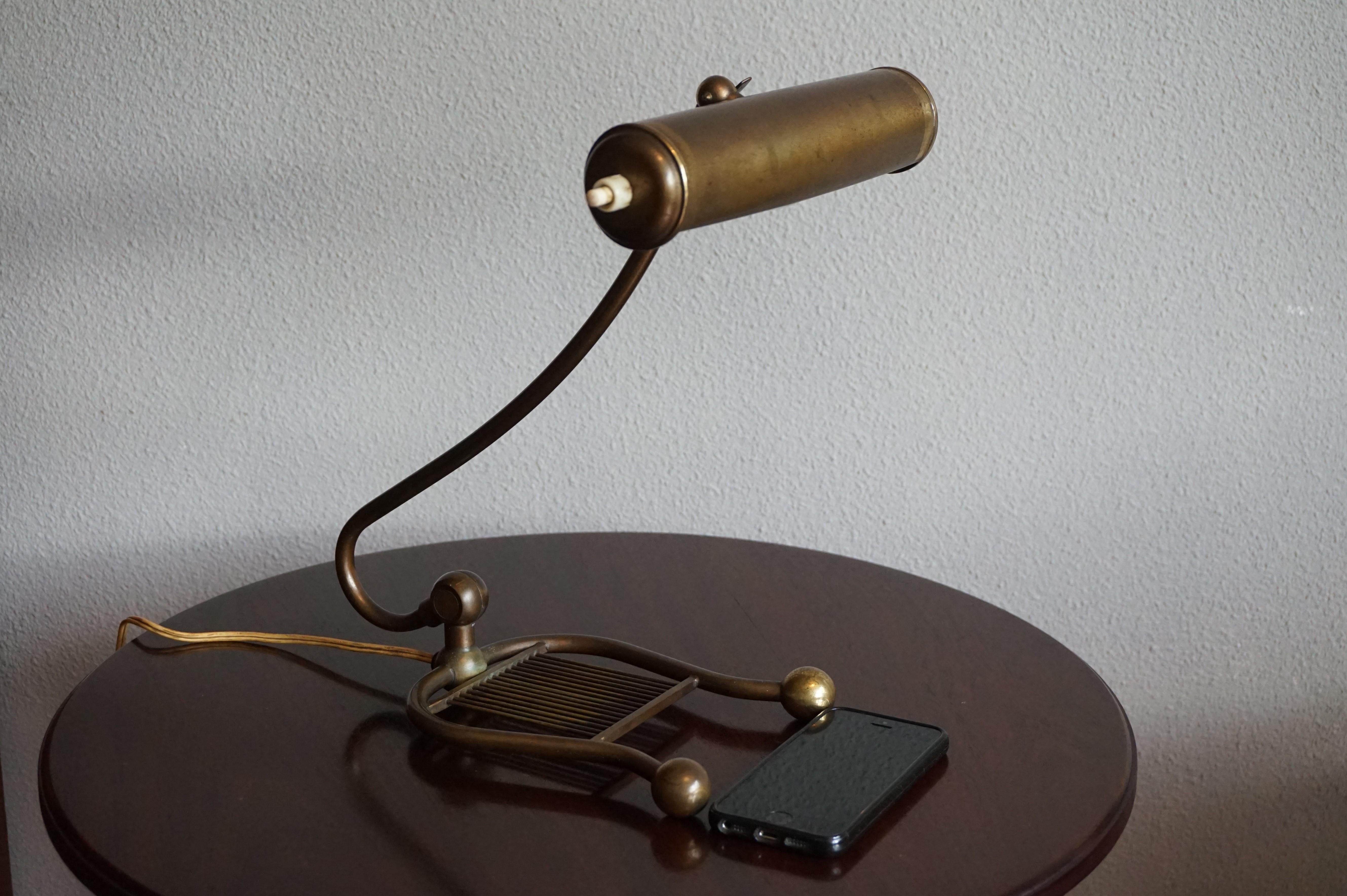 Stylish & Elegant Early to Mid-20th Century Harp Shaped Brass Piano or Desk Lamp 7