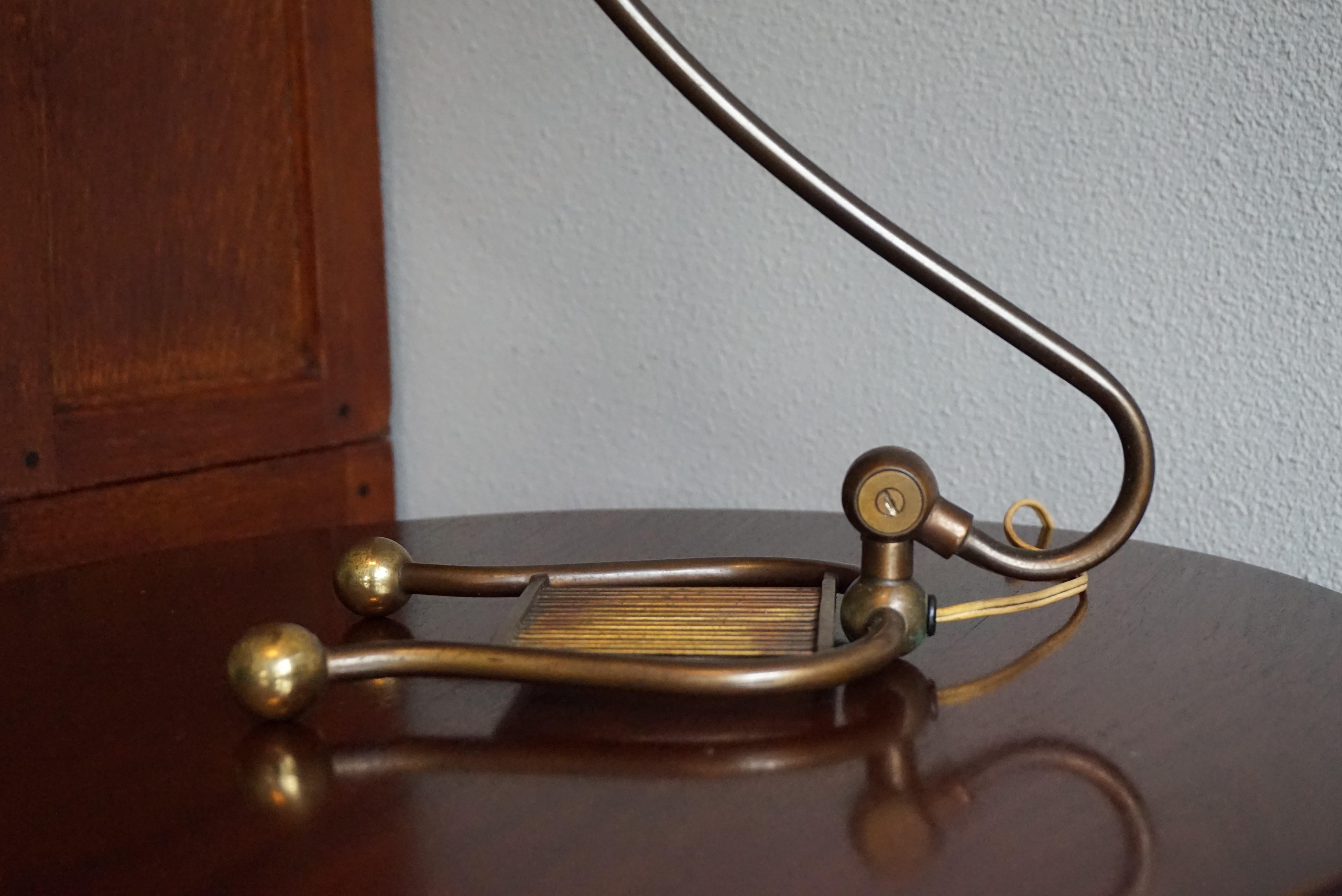 Stylish & Elegant Early to Mid-20th Century Harp Shaped Brass Piano or Desk Lamp 13