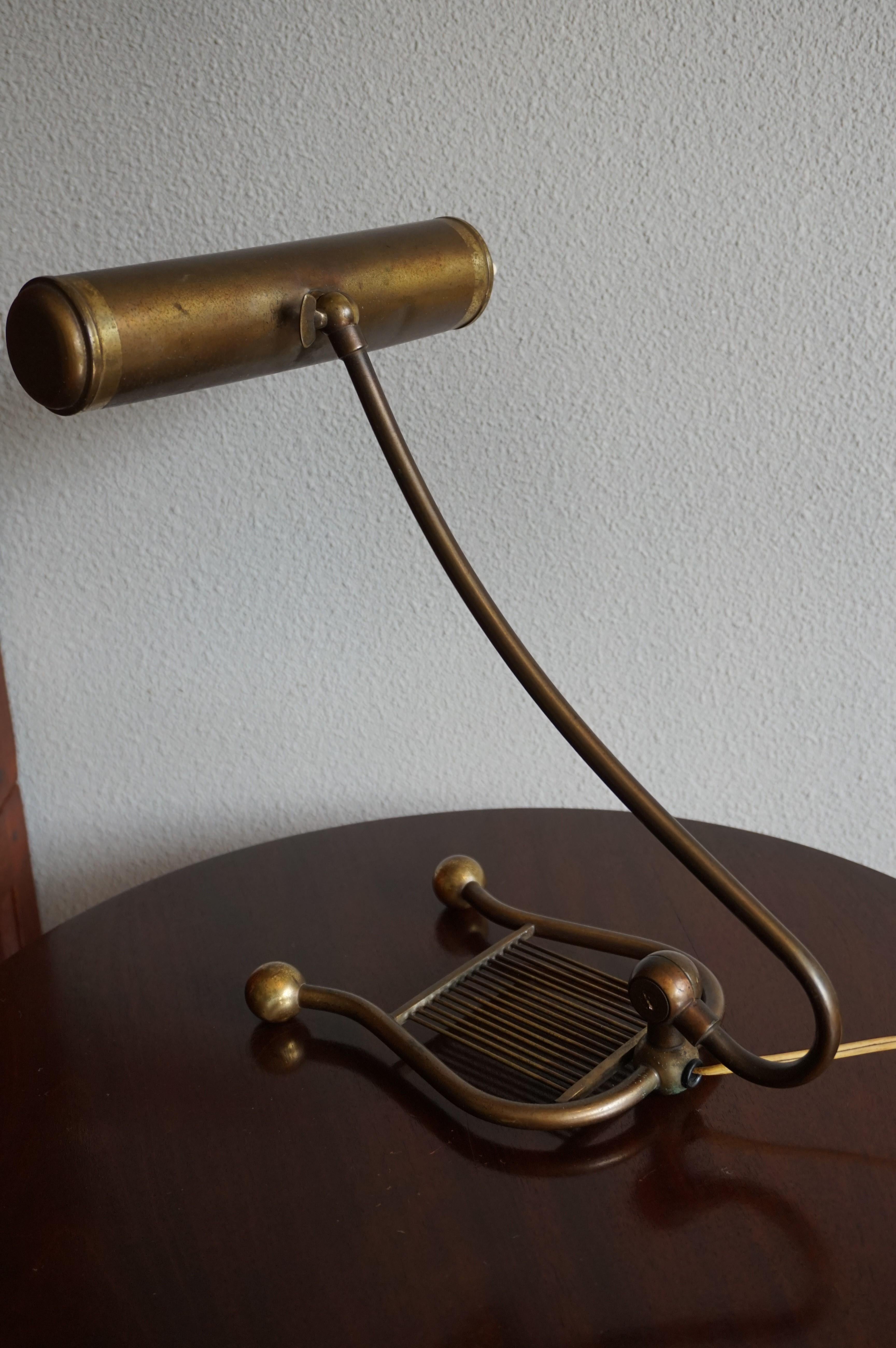 Bakelite Stylish & Elegant Early to Mid-20th Century Harp Shaped Brass Piano or Desk Lamp