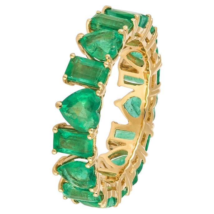 Stylish Emerald White 18K Yellow Band Ring for Her