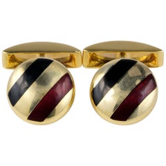 Stylish Enameled Massive Solid 18 Karat Gold Gent Cuff Links