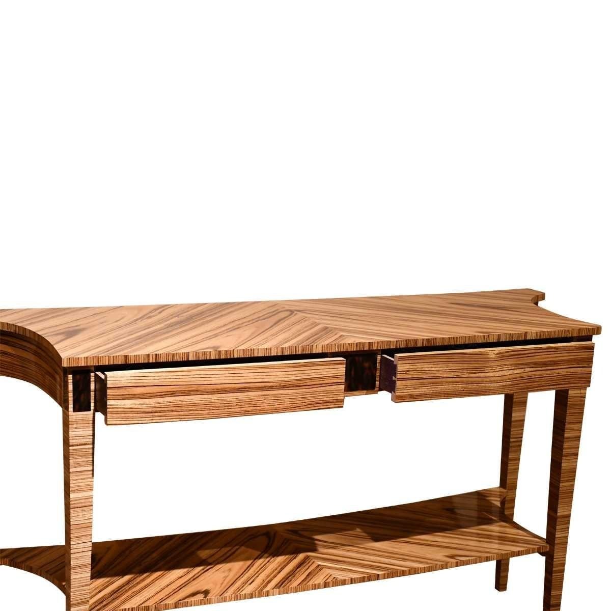 Wood New English-Made Zebrano Hollow-End Side Table with Two Blind Drawers, In Stock  For Sale