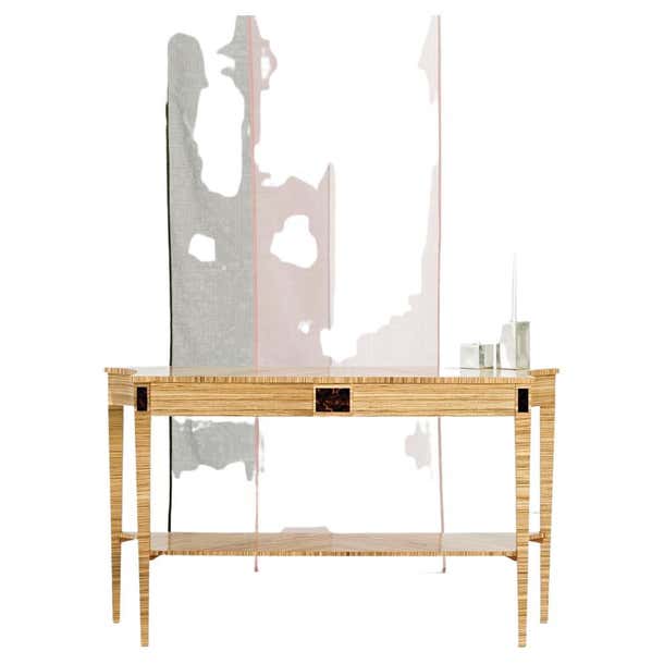 New English-Made Zebrano Hollow-End Side Table with Two Blind Drawers ...