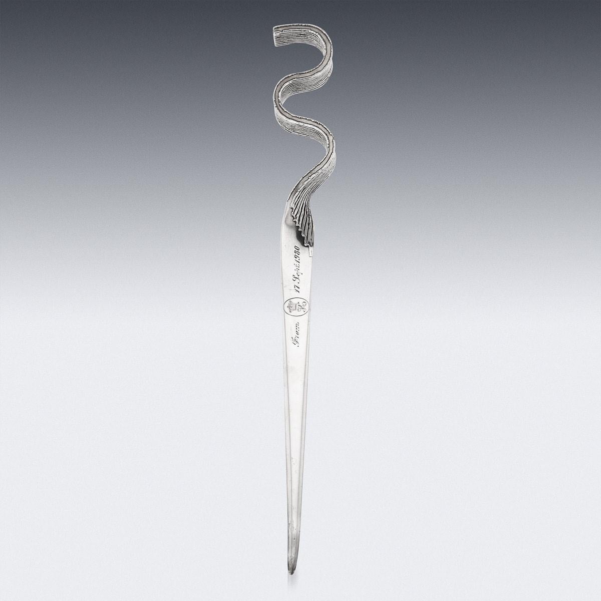 A stylish 20th English solid silver letter opener, designed with a flat 