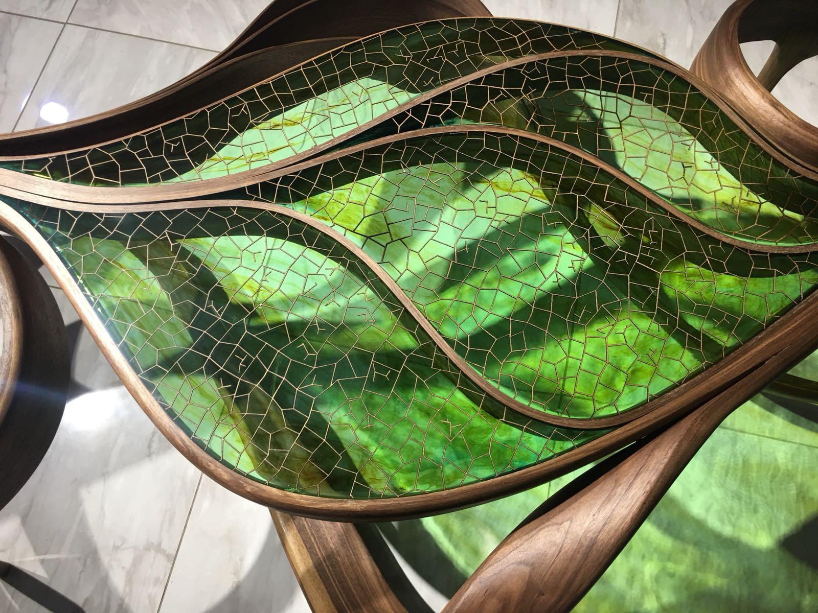 Modern Leaf Coffee Table - Luxury Custom Epoxy Resin Coffee Table - Carved Coffee Table For Sale