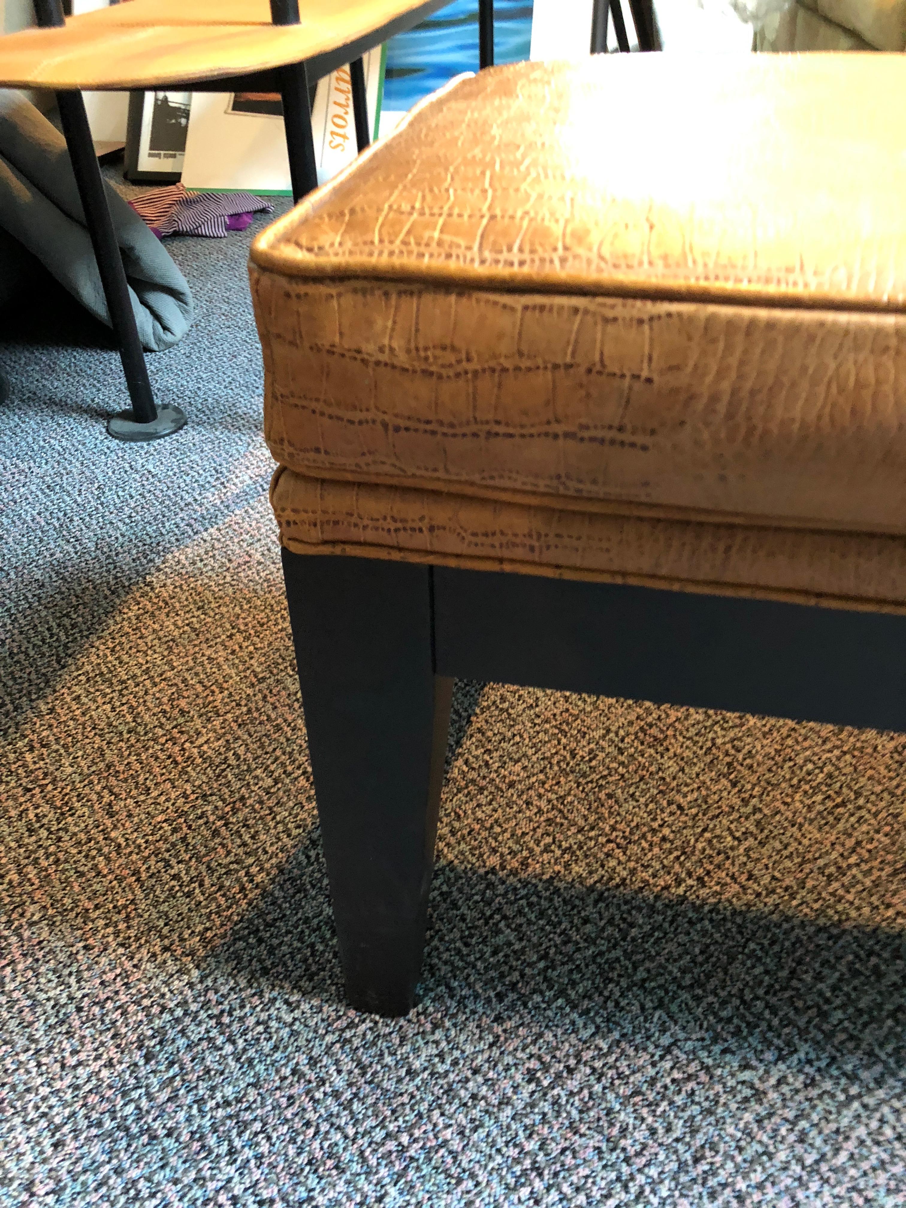 Stylish Ethan Allen Embossed Leather Bench In Excellent Condition In Hopewell, NJ