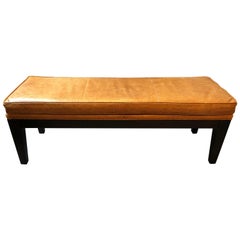 Used Stylish Ethan Allen Embossed Leather Bench