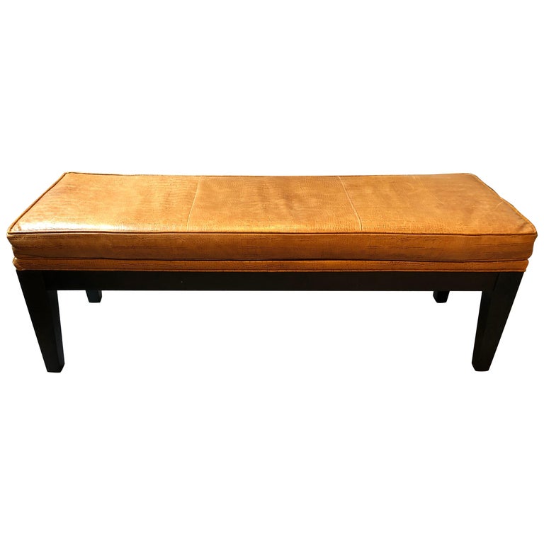 Stylish Ethan Allen Embossed Leather Bench at 1stDibs ethan allen benches, ethan allen wood bench