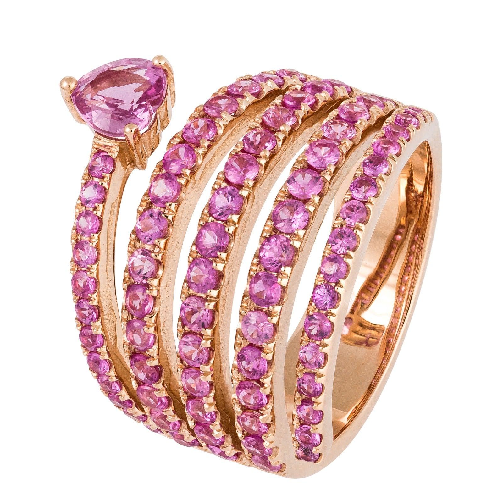 Stylish Fashionable Pink Sapphire Statement Rose Gold Ring for Her