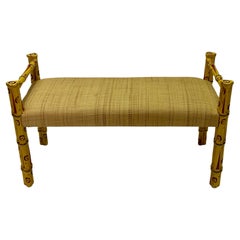 Vintage Stylish Faux Bamboo Bench with New Raffia Upholstery