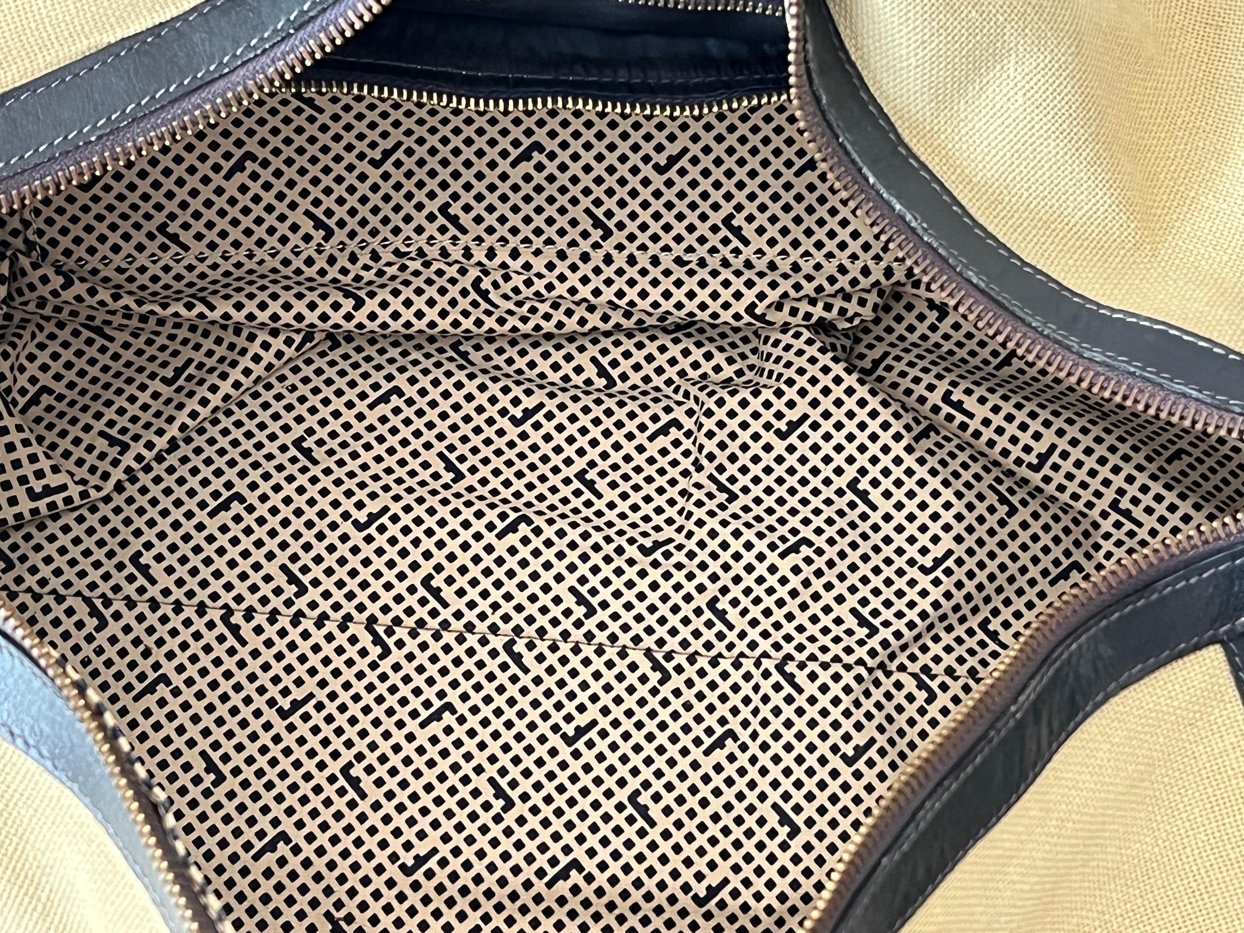 Stylish Ferragamo Leather/Canvas Bag With Brass Accents ca' 1980's For Sale 5