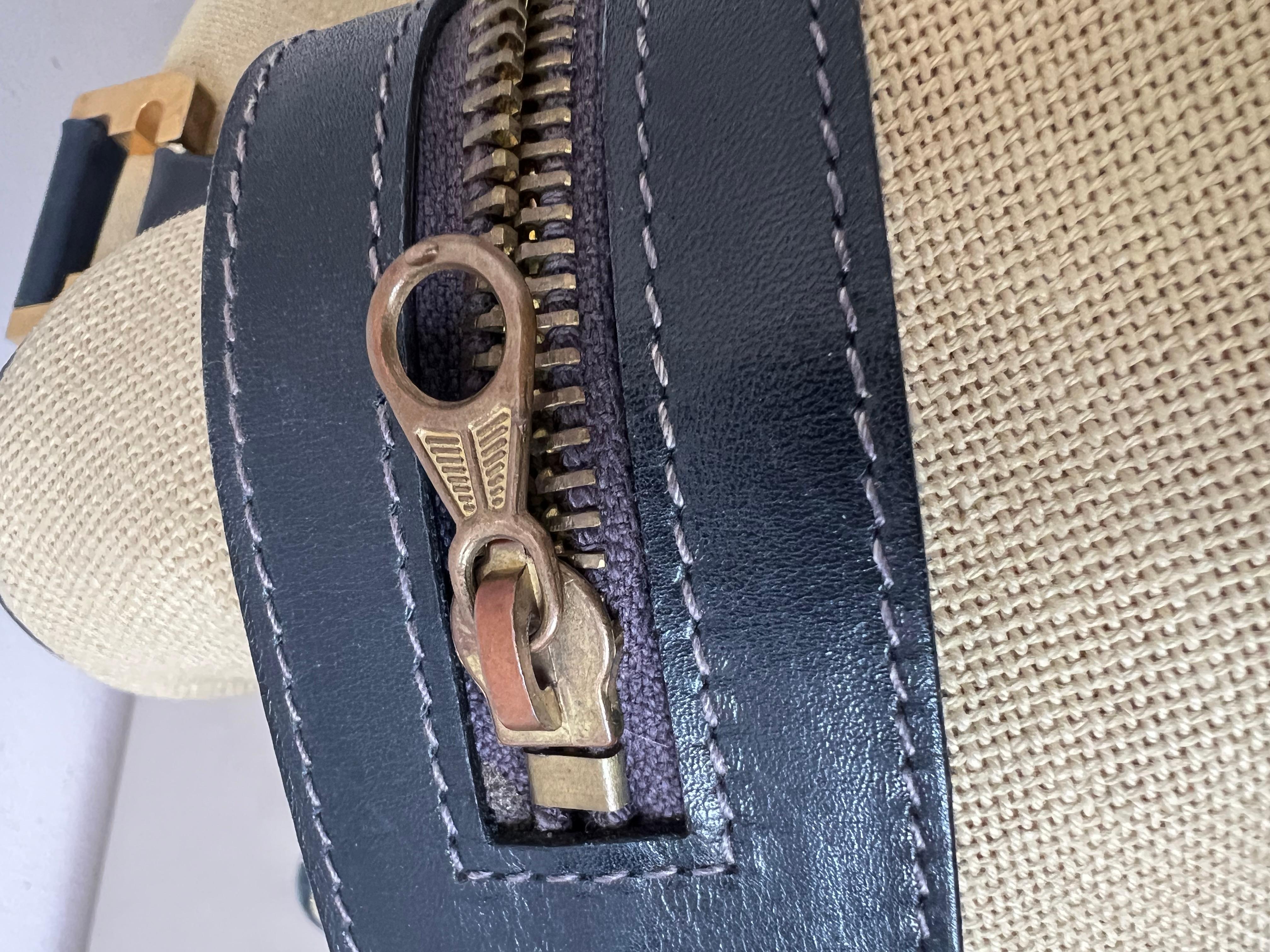 Stylish Ferragamo Leather/Canvas Bag With Brass Accents ca' 1980's For Sale 8