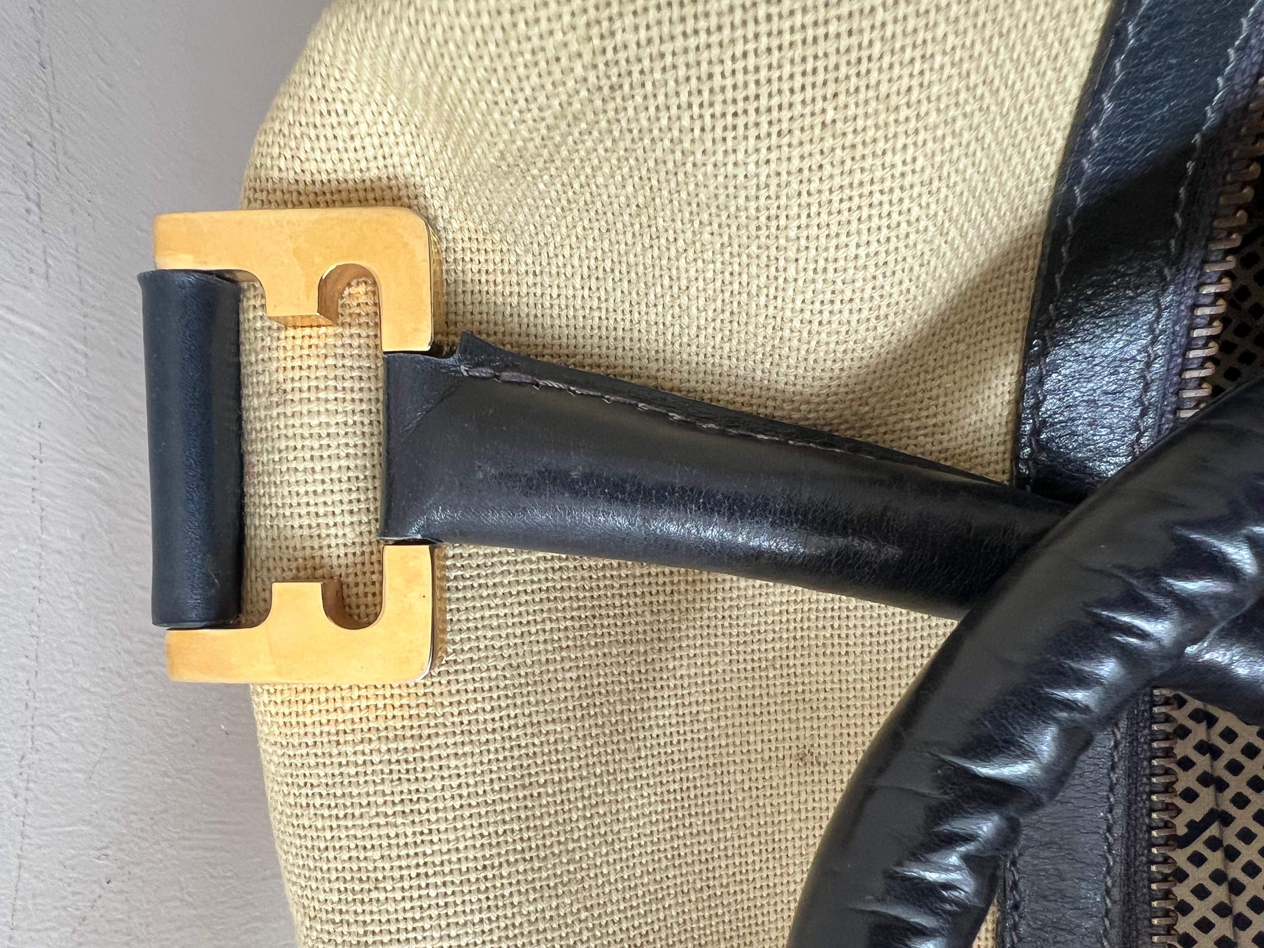 Stylish Ferragamo Leather/Canvas Bag With Brass Accents ca' 1980's For Sale 9