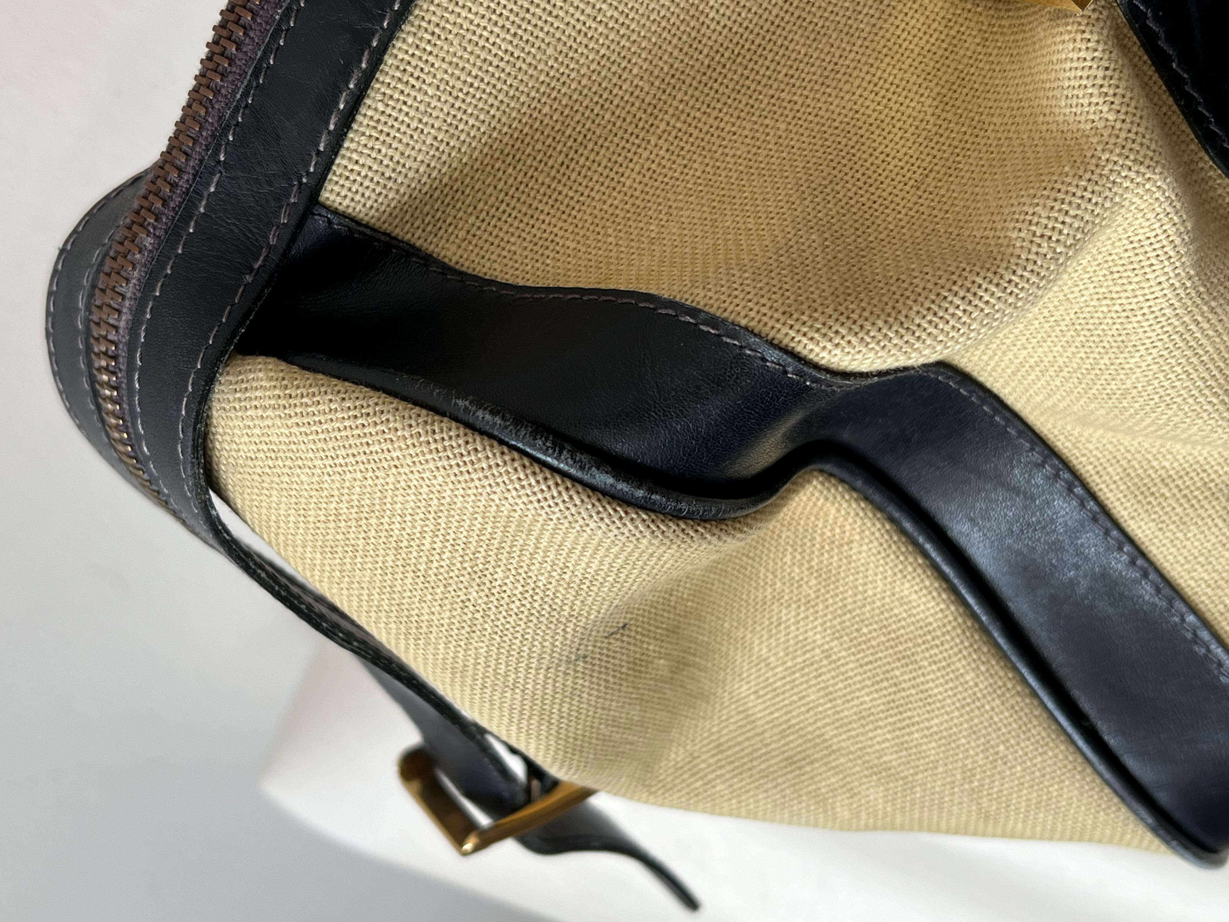 Stylish Ferragamo Leather/Canvas Bag With Brass Accents ca' 1980's In Good Condition For Sale In St.Petersburg, FL