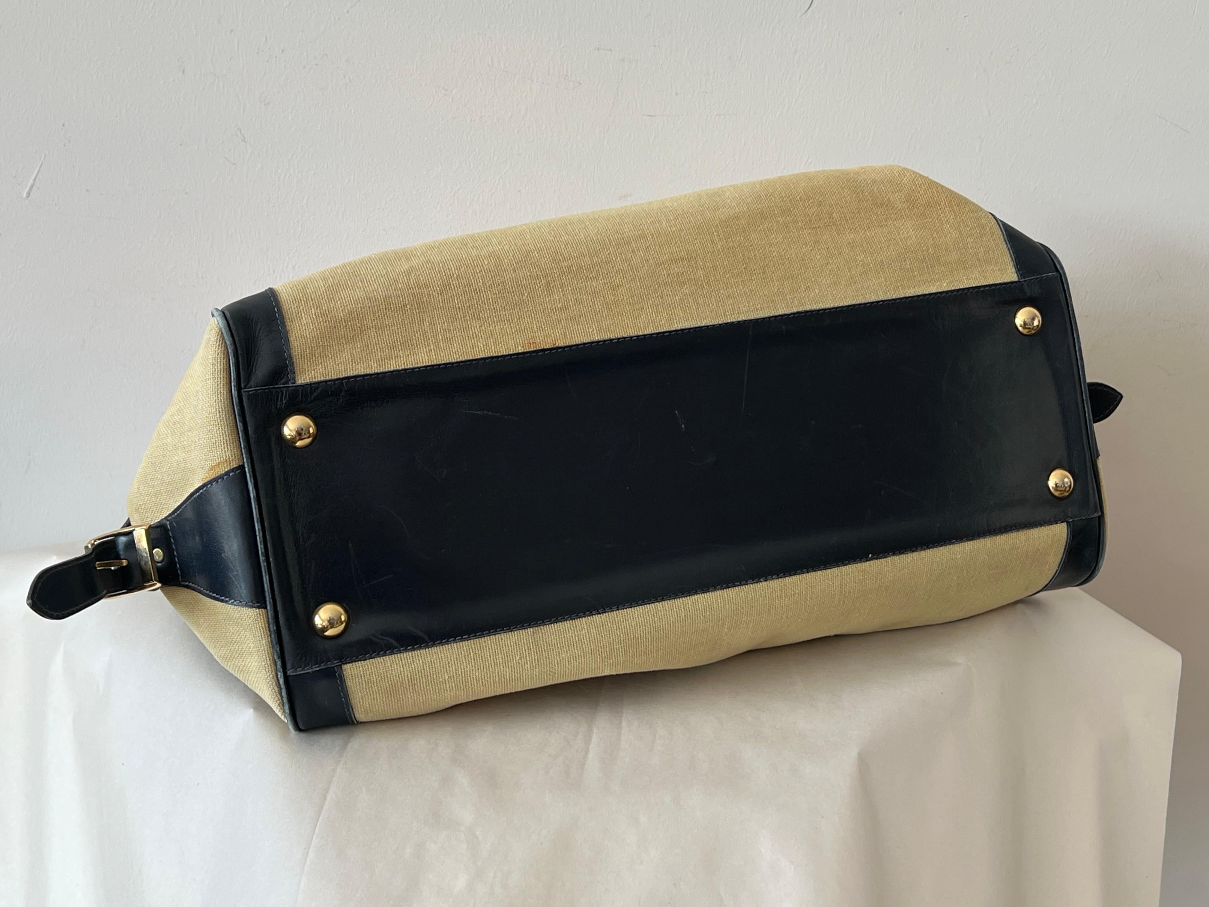 Stylish Ferragamo Leather/Canvas Bag With Brass Accents ca' 1980's For Sale 1
