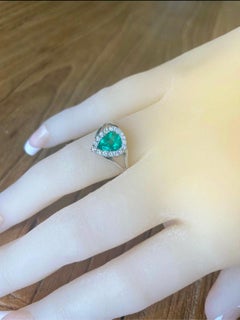 Fine Natural Colombian Emerald Diamond Engagement Ring 18K White Gold