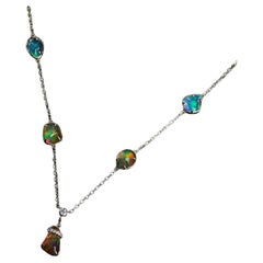Stilvolle Fünf Charms Feuer Opal Diamant Halskette 18K Gelbgold