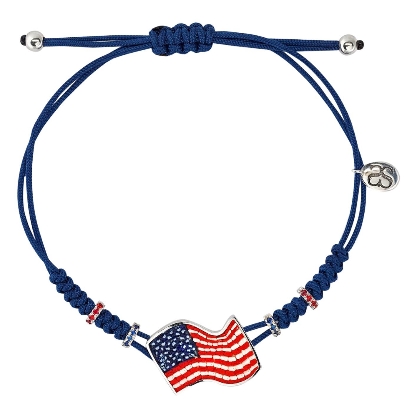 Stylish Flag Bracelet White Gold Orange and Blue Sapphires Decorated Micromosaic For Sale