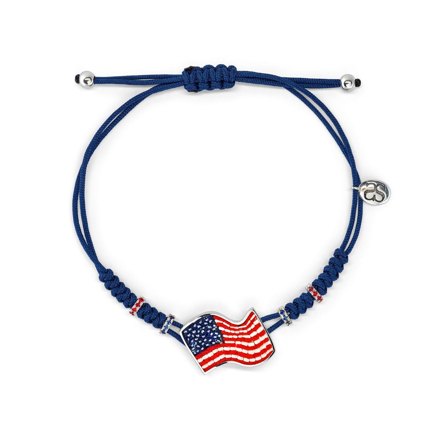 Modern Stylish Flag Bracelet White Gold Orange and Blue Sapphires Decorated Micromosaic For Sale
