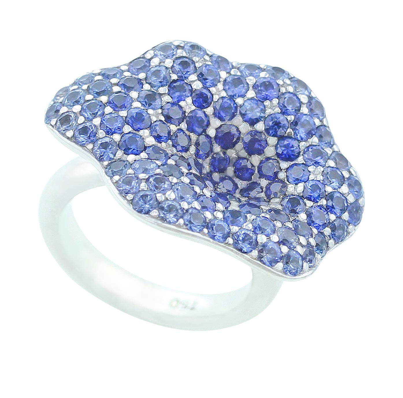 Women's or Men's Stylish Floral Blue Sapphire Ring, Part of Jewelry Set