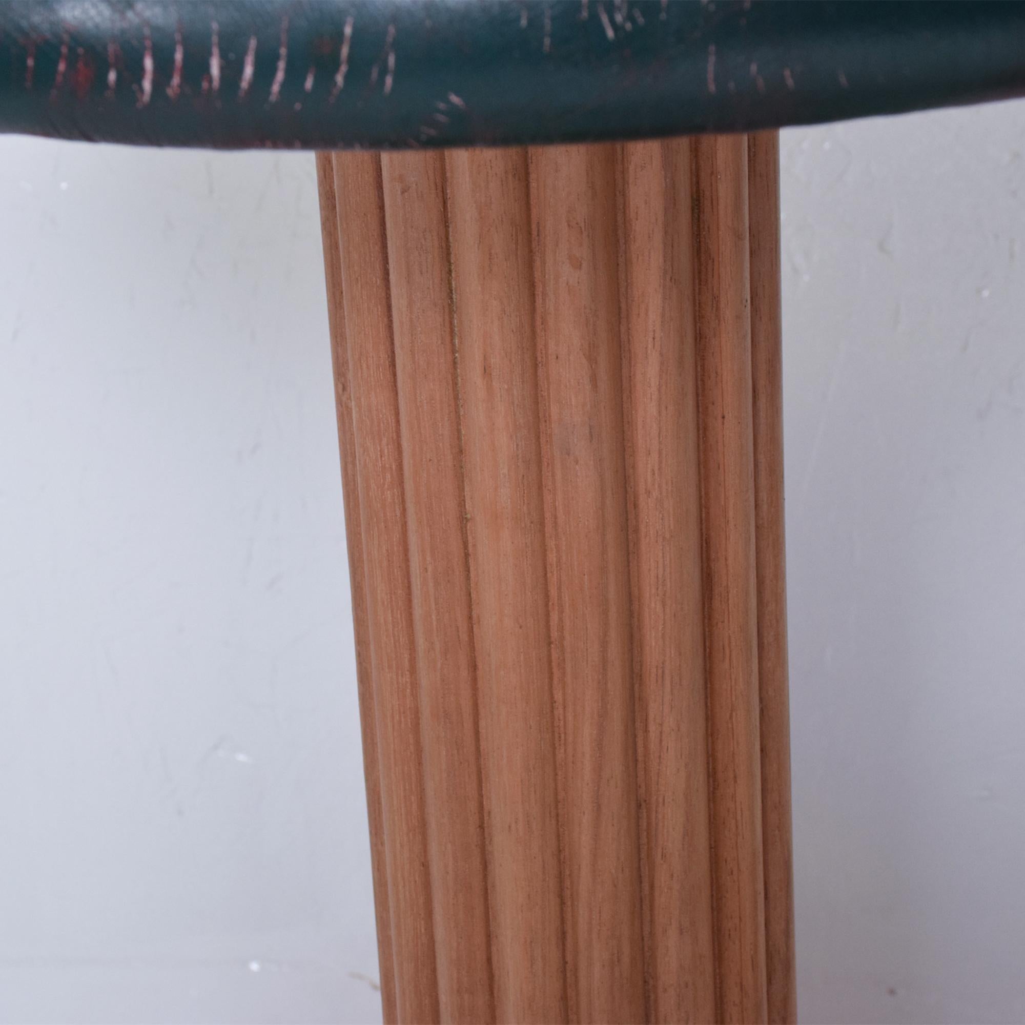 Mid-Century Modern French Art Deco Distressed Leather Wood Bar Stools (3)  from France 1950s