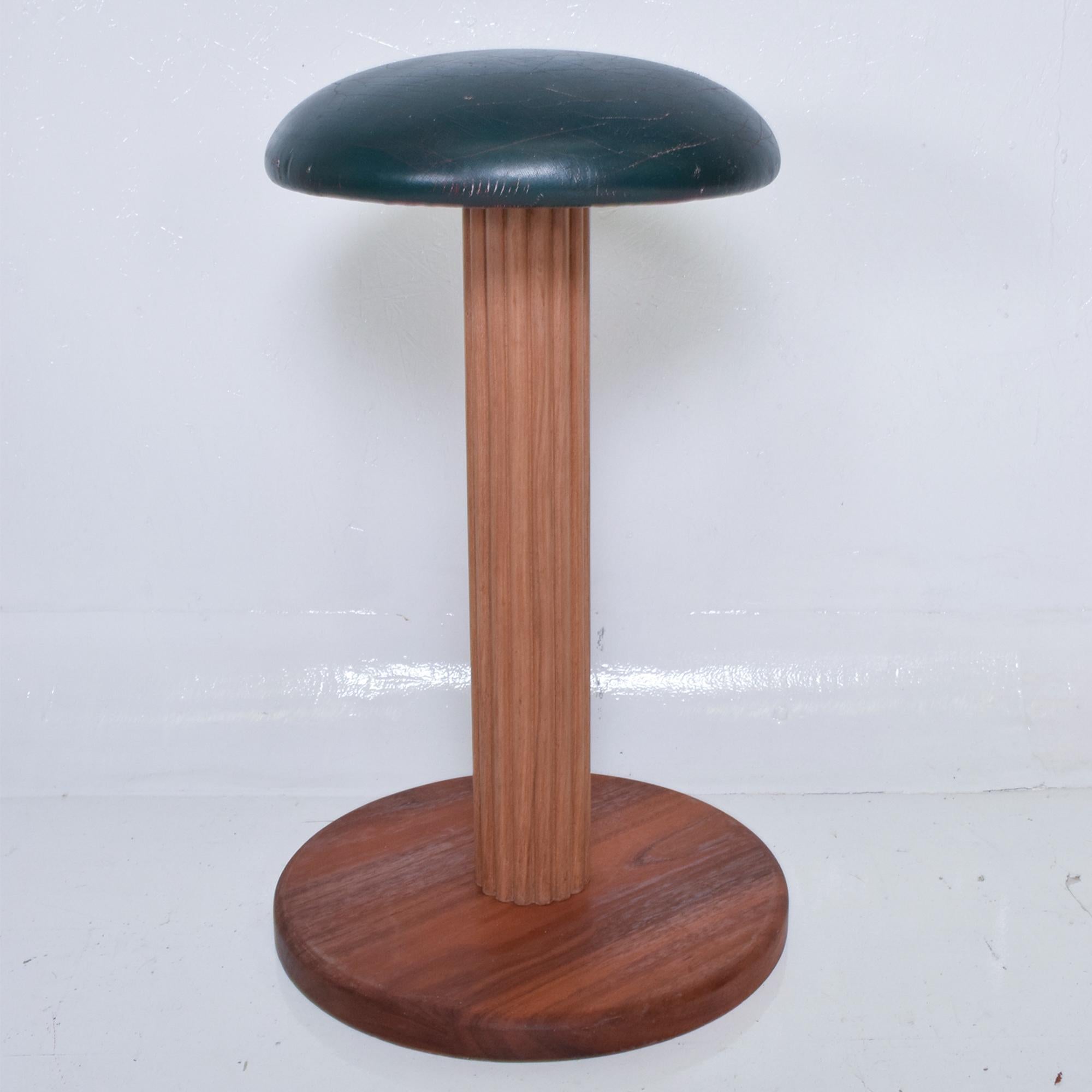 Mid-20th Century French Art Deco Distressed Leather Wood Bar Stools (3)  from France 1950s