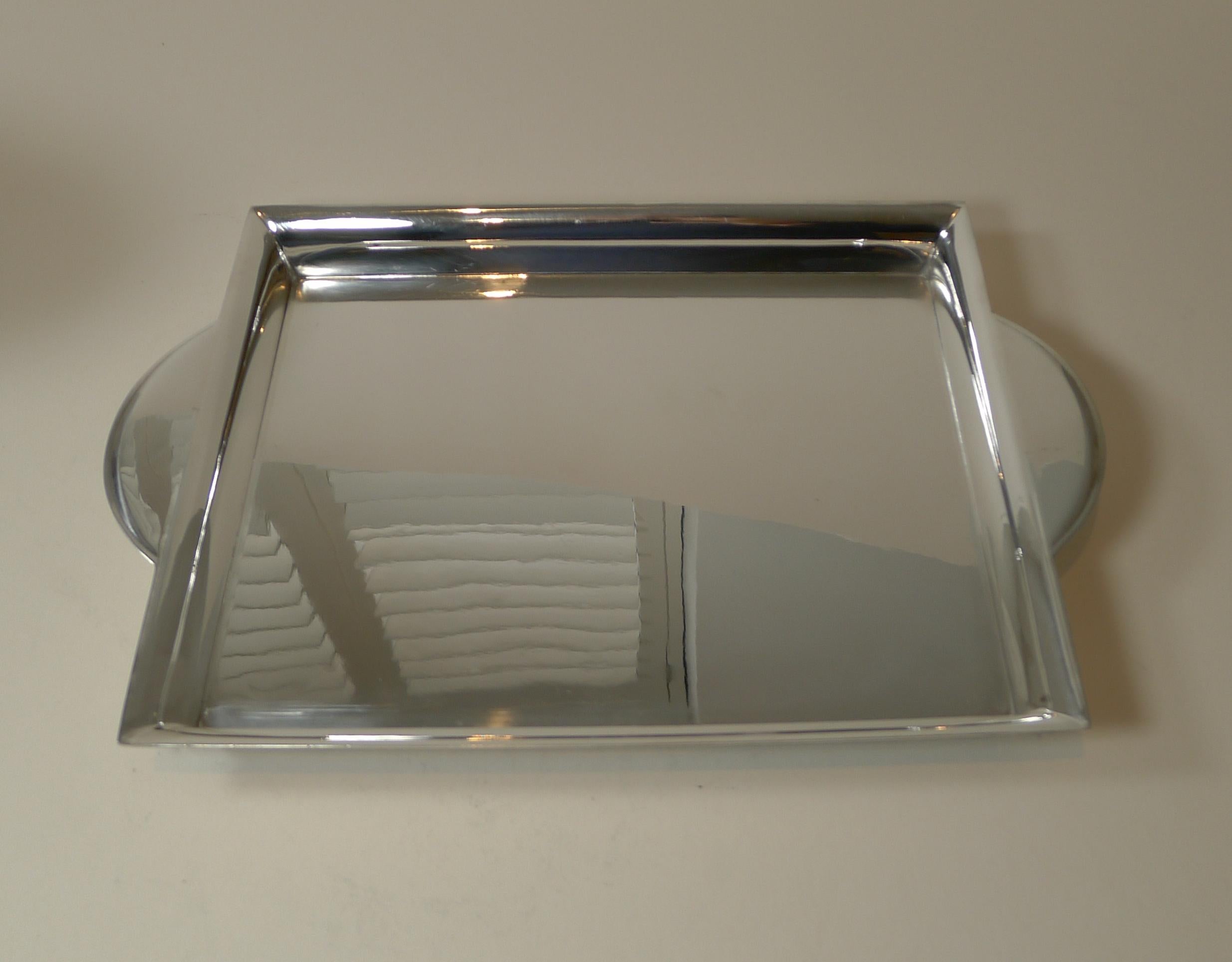 Silver Plate Stylish French Cocktail Tray by Christofle, Paris c.1940