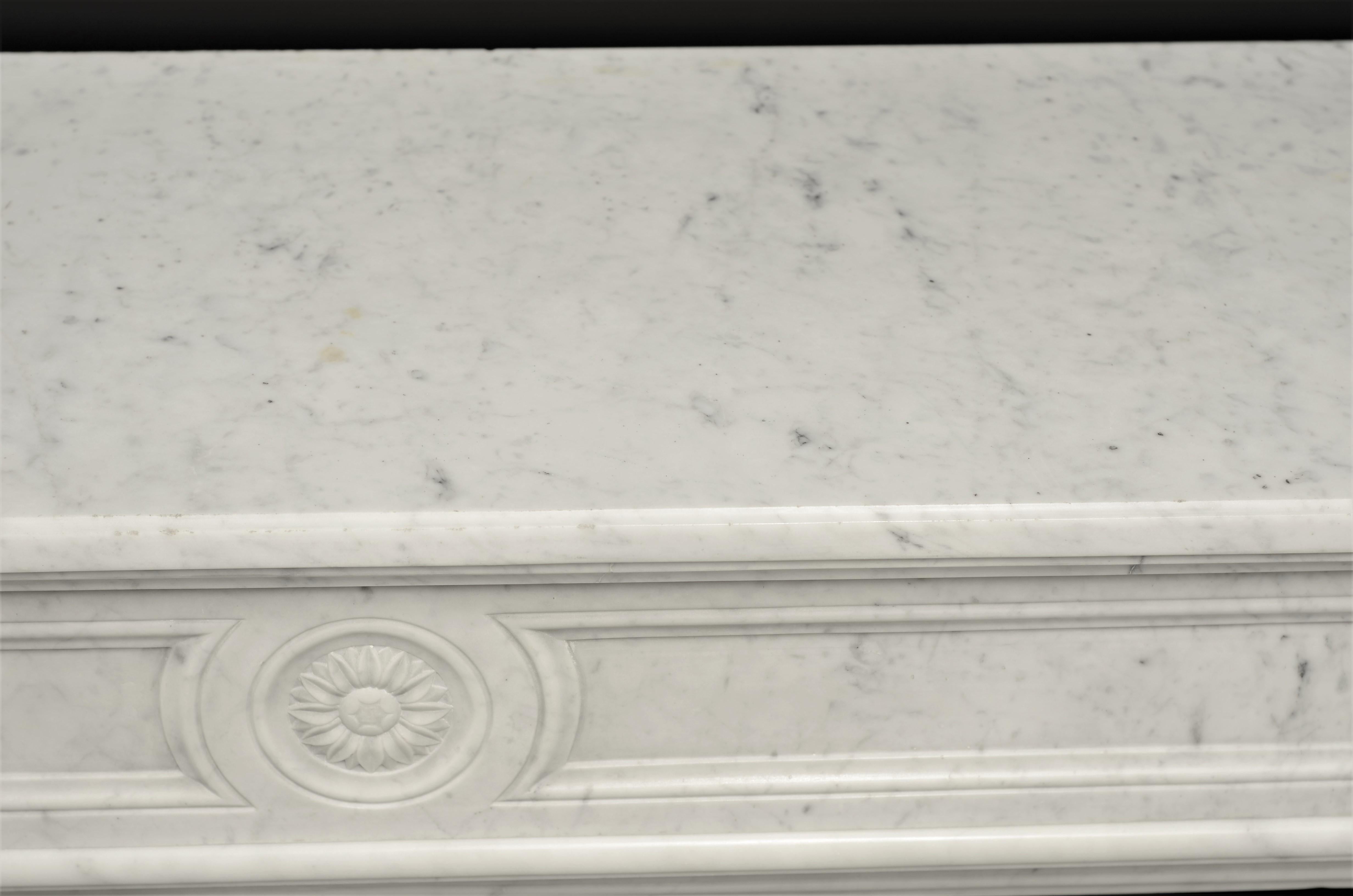 Stylish French Louis XVI Fireplace in Carrara White Marble 6