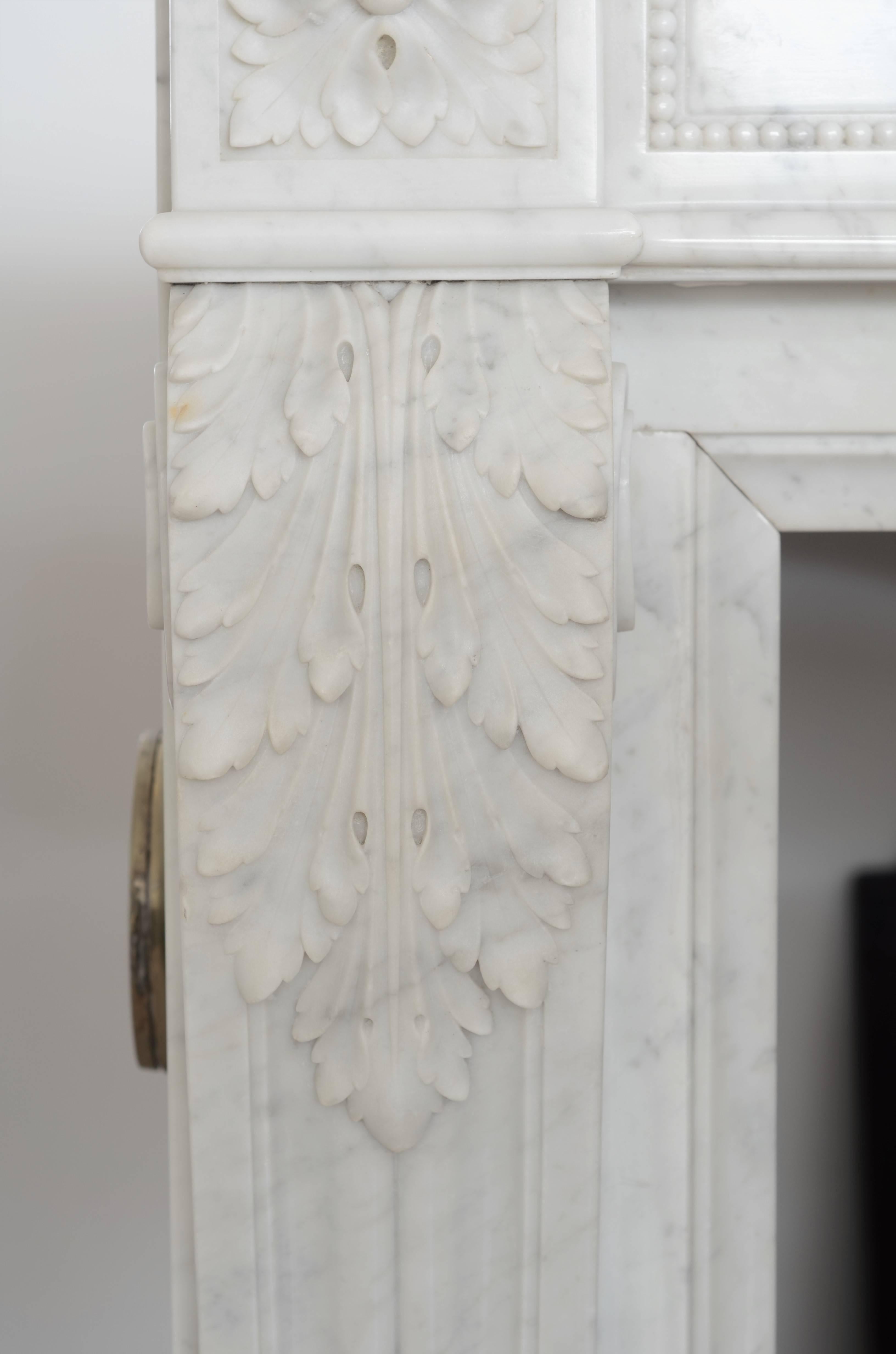 Stylish French Louis XVI Fireplace in Carrara White Marble 4