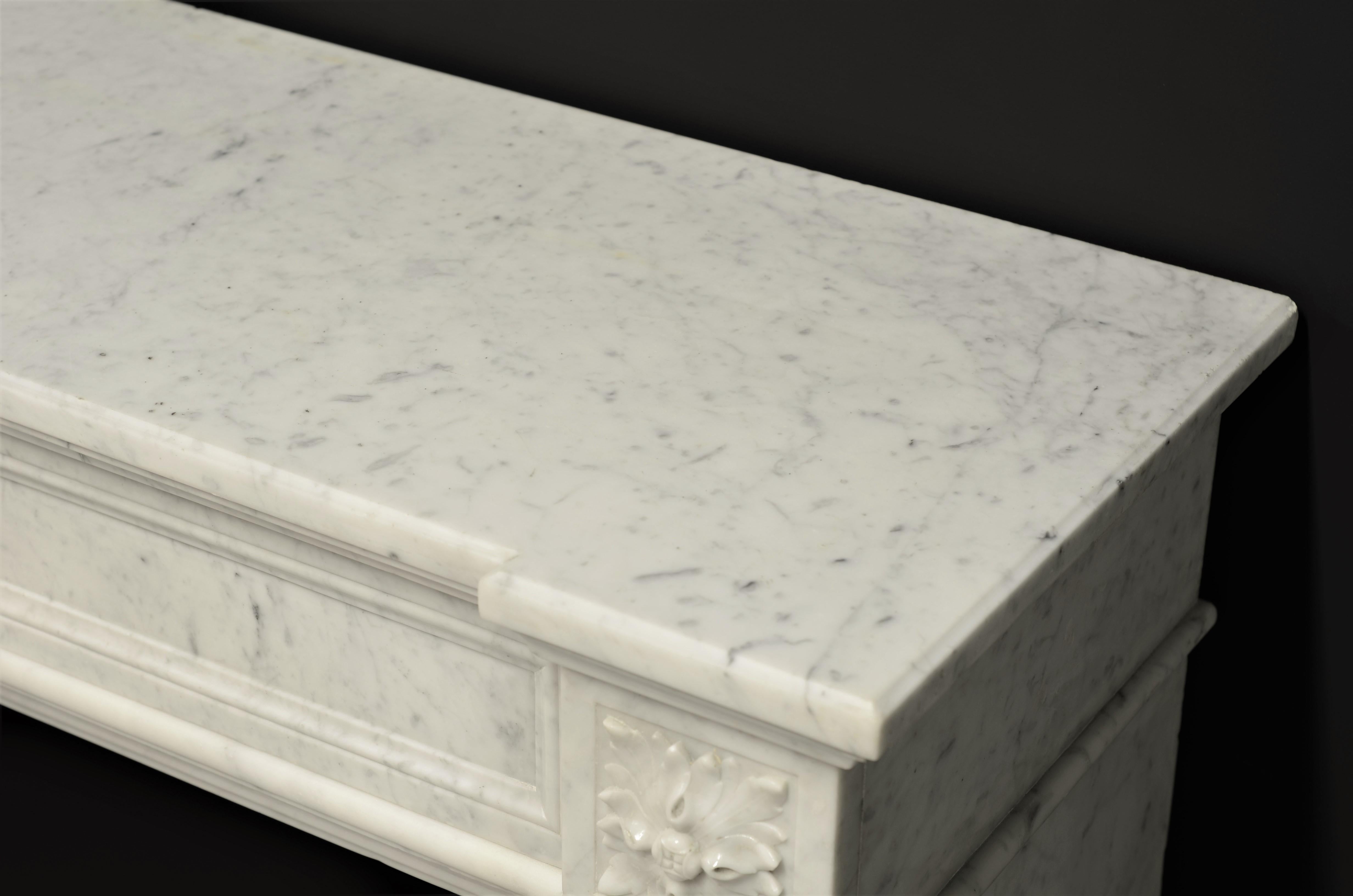 Stylish French Louis XVI Fireplace in Carrara White Marble 7