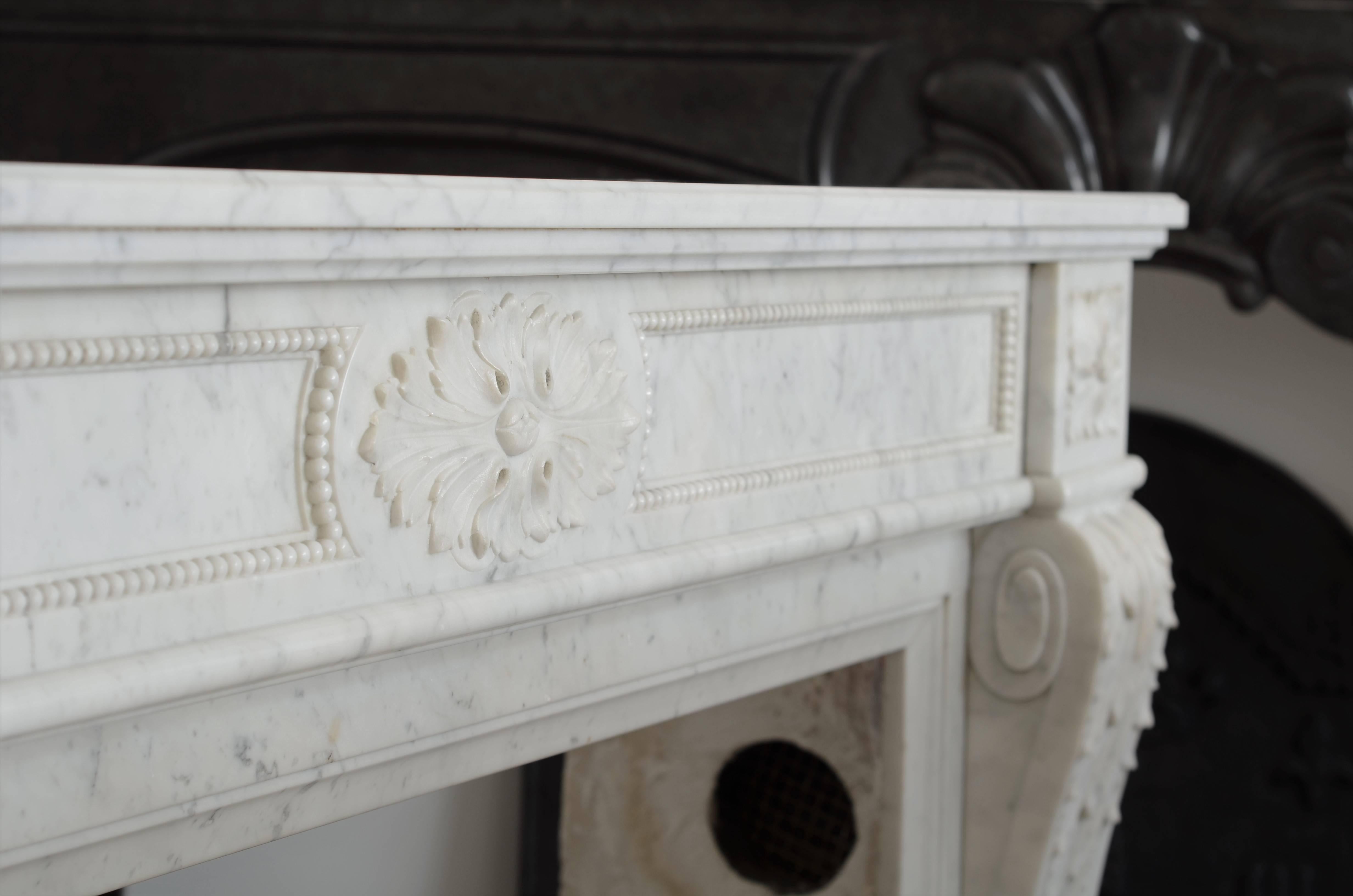 Stylish French Louis XVI Fireplace in Carrara White Marble 5